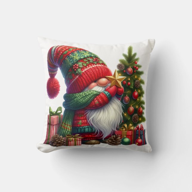 Cozy Christmas Gnome Art – Festive Holiday Kudde (Framsida)