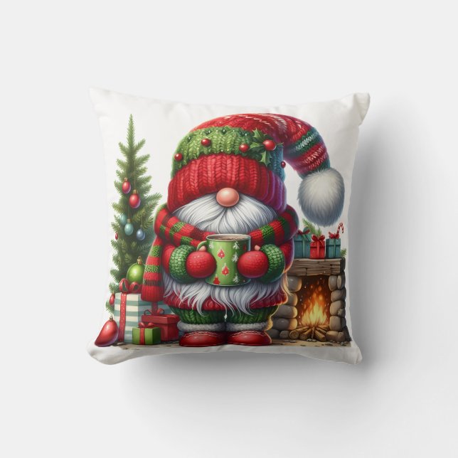 Cozy Christmas Gnome Art – Festive Holiday Kudde (Framsida)