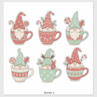 Cozy Christmas Gnomes in Mugs: Aesthetic Holiday Klistermärken