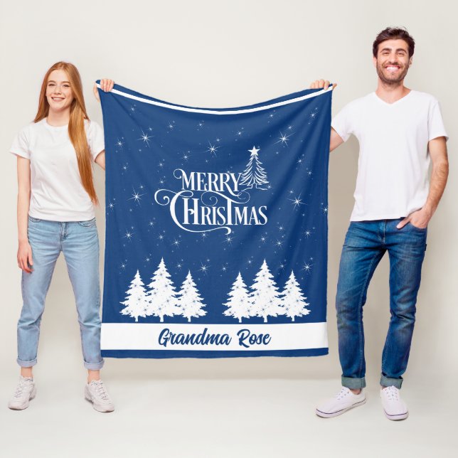 Cozy Christmas Grandma Blue White Fleecefilt (På plats)