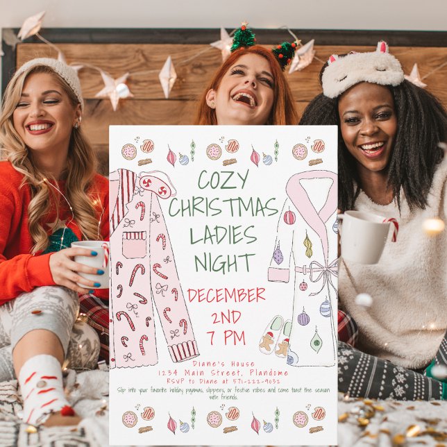 Cozy Christmas Ladies Night Party Festive Pajamas  Inbjudningar (Skapare uppladdad)