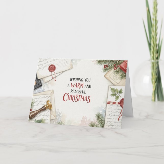 Cozy Christmas Letter Desk Watercolor Card Helgkort (Framsida)