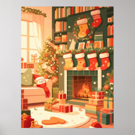 Cozy Christmas Living Room Poster