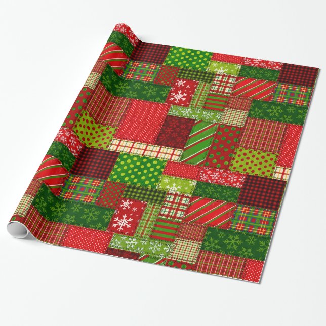 Cozy Christmas Patchwork Quilt Wrapping Paper  Presentpapper (Utrullad)