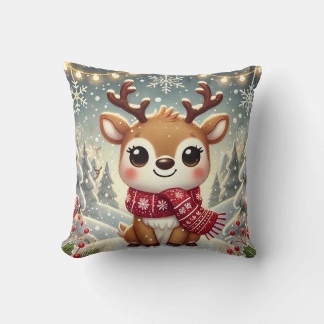 Cozy Christmas Reindeer in a Winter Wonderland Kudde (Framsida)