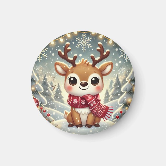 Cozy Christmas Reindeer in a Winter Wonderland Magnet (Framsidan)
