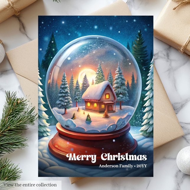 Cozy Christmas scene rustic pine holiday greeting Julkort (Cozy Christmas bells rustic pine holiday greeting)