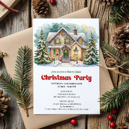 Cozy Christmas Scene Watercolor Holiday Invite Inbjudningar