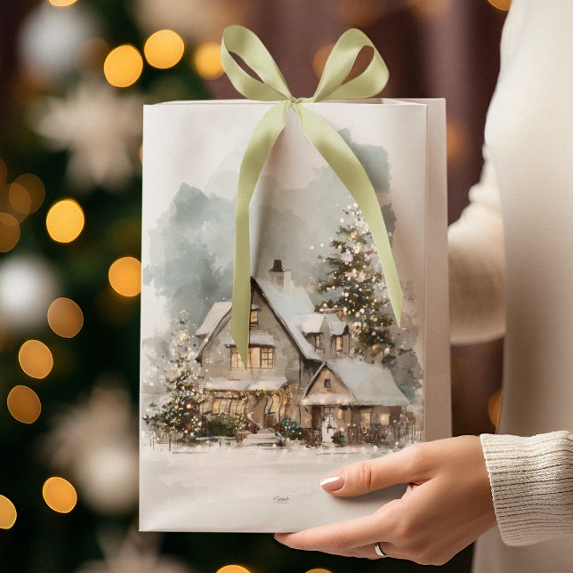 Cozy Christmas Snowy House Gift Bag (Skapare uppladdad)