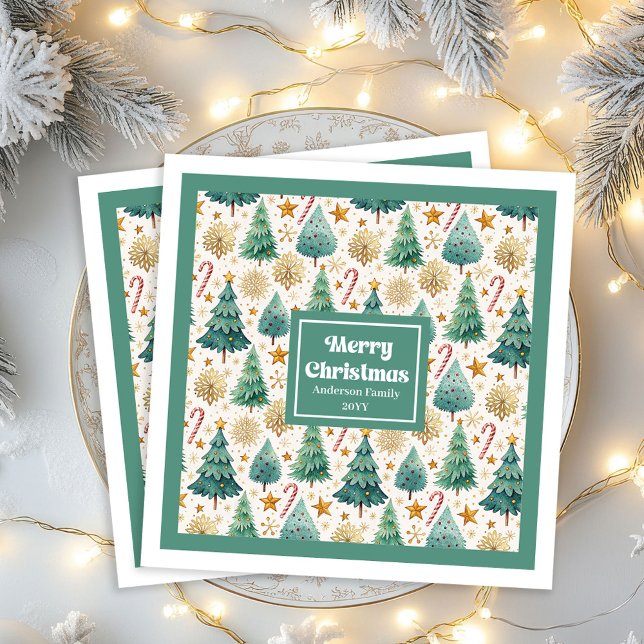 Cozy Christmas Trees Rustic Red Green Gold Napkins Pappersservett (Cozy Christmas Trees Rustic Red Green Gold Napkins)