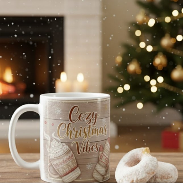 Cozy Christmas Vibes Mug | Rustic Winter Cabin Coc Kaffemugg (Skapare uppladdad)