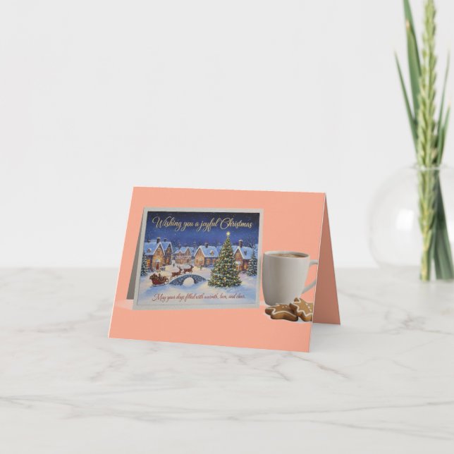 Cozy Christmas Village Card with Hot Cocoa Inbjudan (Framsida)