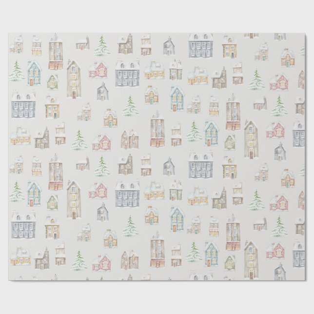 Cozy Christmas Winter Homes Wrapping Paper Presentpapper (Platt)
