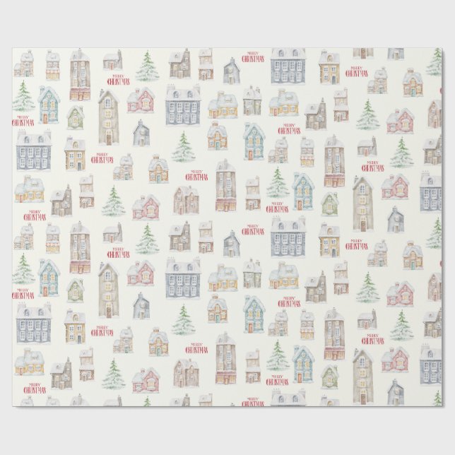 Cozy Christmas Winter Homes Wrapping Paper Presentpapper (Platt)