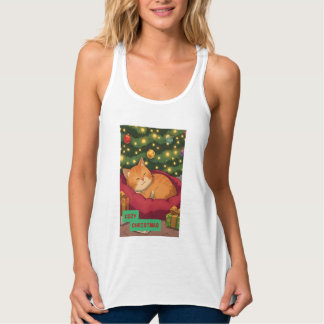 Cozy Christmas with an Orange Cat Linne Med Racerback