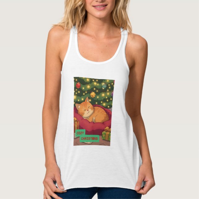 Cozy Christmas with an Orange Cat Linne Med Racerback (Framsida)