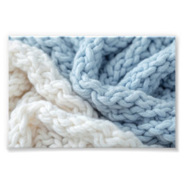 Cozy Chunky Blue And White Knitted Wool Texture Fototryck