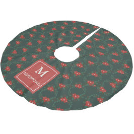 Cozy Classic Floral Christmas Monogram Tree Skirt Julgransmatta Borstad Polyester