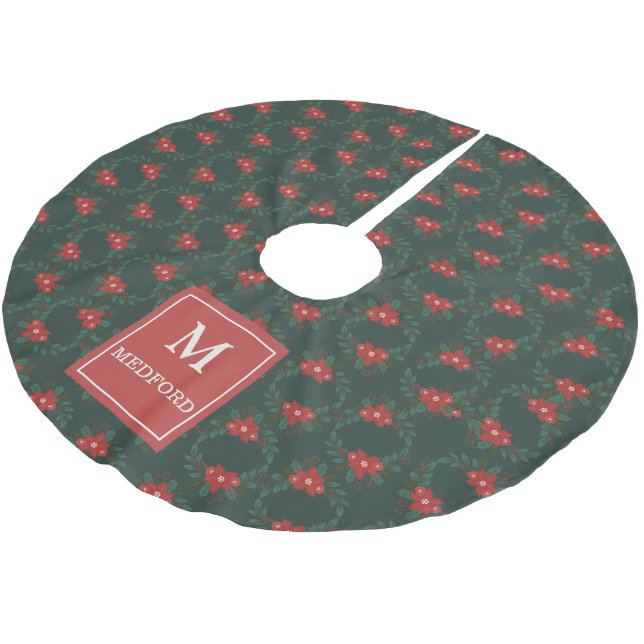 Cozy Classic Floral Christmas Monogram Tree Skirt Julgransmatta Borstad Polyester (Vinklad)