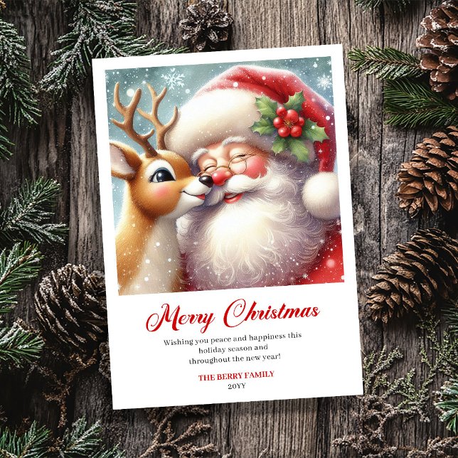 Cozy Classic Santa And Rudolph Holiday Greeting  Julkort (Cozy Classic Santa And Rudolph Holiday Greeting Card)
