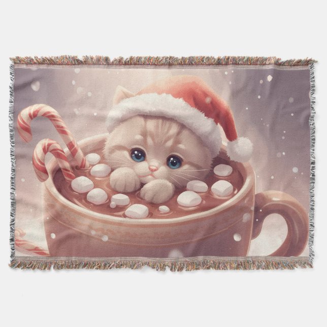 “Cozy Cocoa Kitty" Cute Christmas Cat  Filt (Framsidan)