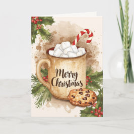 Cozy cocoa merry Christmas cookie holly festive Kort