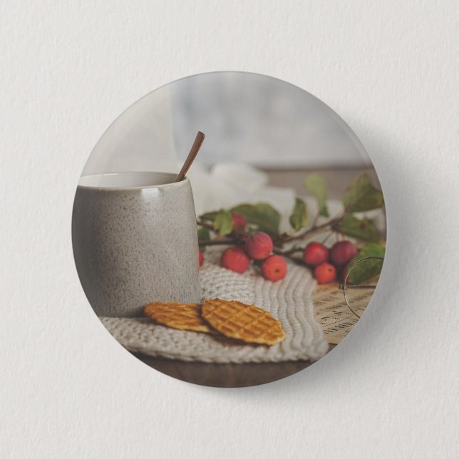 Cozy Coffee and Biscuits Morning Aesthetic Button Knapp (Framsida)