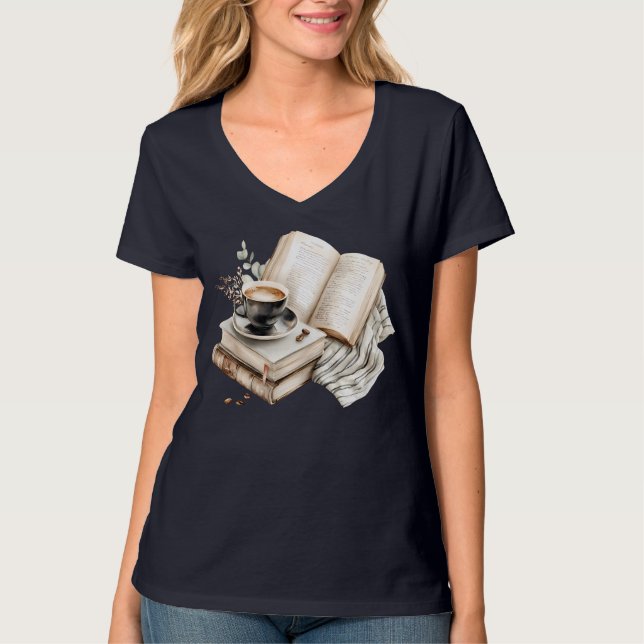 Cozy Coffee and Book Nook T Shirt (Framsida)