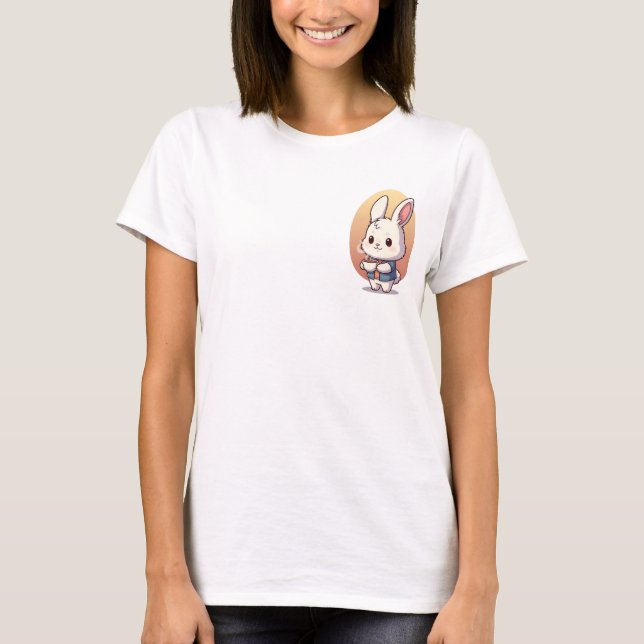 Cozy Coffee Bunny Illustration T Shirt (Framsida)
