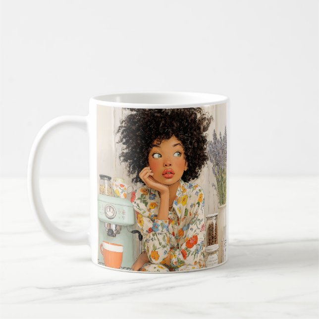 Cozy Coffee Morning Girl Mug – AI Art Kaffemugg (Vänster)