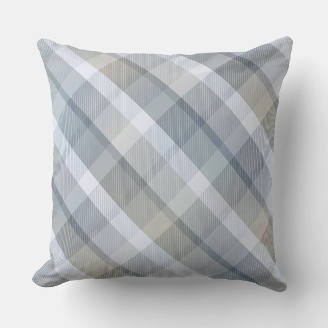  Cozy colorful tartan plaid, grey Throw Pillow Kudde (Framsida)