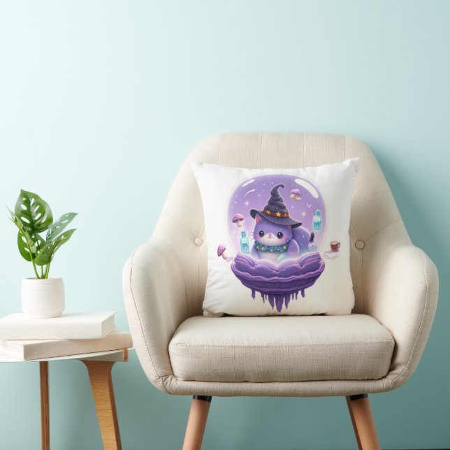 Cozy Cosmic Witch Cat Galaxy Throw Pillow Kudde (Stol)