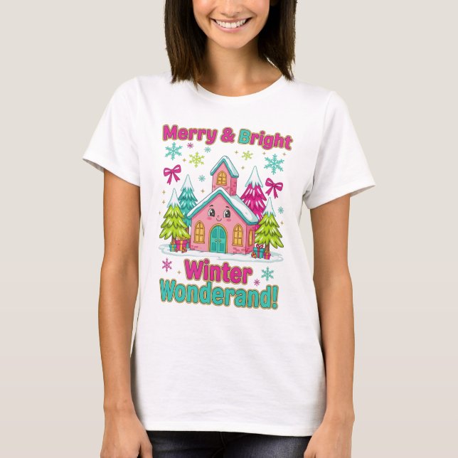 "Cozy Cottage Christmas Scene" T Shirt (Framsida)
