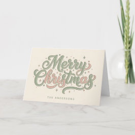 Cozy Cottage Retro Script Merry Christmas Helgkort