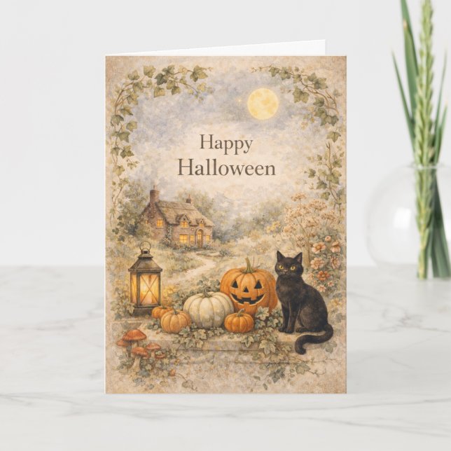 Cozy Cottage Vintage Halloween Kort (Framsida)