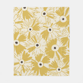 Cozy Cottagecore Retro 70s Floral Mustard Gold Fleecefilt