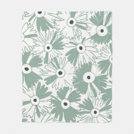Cozy Cottagecore Retro 70s Floral Muted Sage Green Fleecefilt