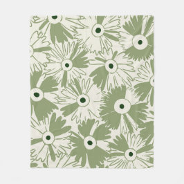 Cozy Cottagecore Retro 70s Floral Olive Green Fleecefilt