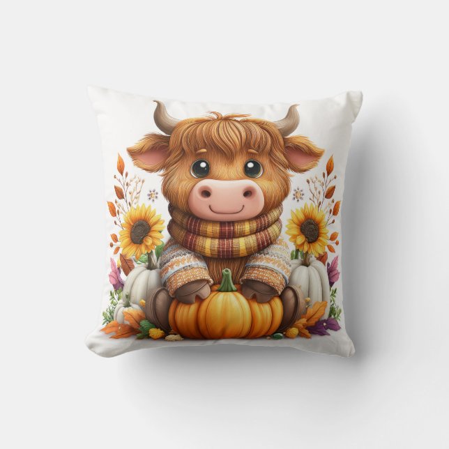 Cozy Cow with Pumpkin & Sunflowers Kudde (Framsida)
