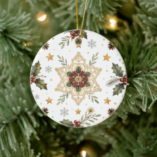 Cozy Crochet Snowflake Holly Scandinavian Christma Julgransprydnad Keramik