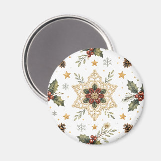 Cozy Crochet Snowflake Holly Scandinavian Christma Magnet