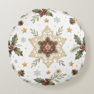 Cozy Crochet Snowflake Holly Scandinavian Christma Rund Kudde