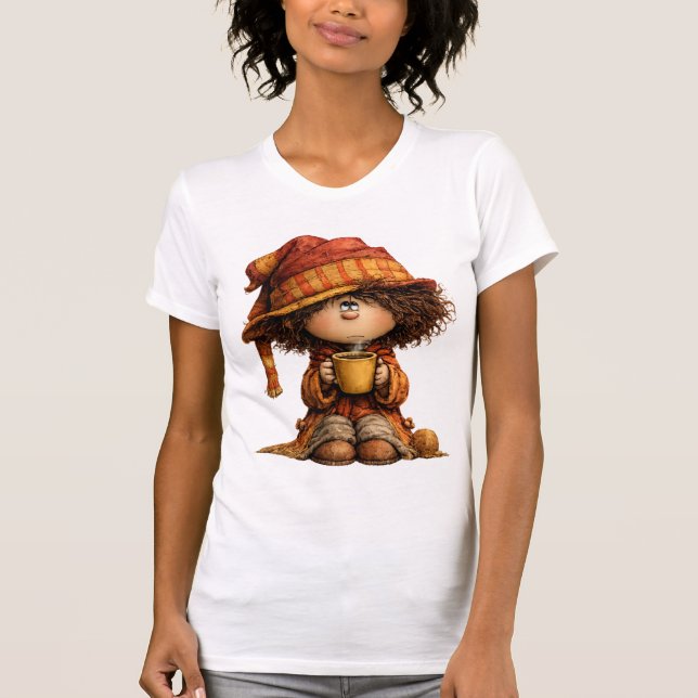 Cozy Cute Girl with Coffee T-Shirt (Framsida)