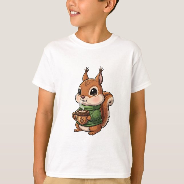 Cozy Cute Squirrel Wearing Green Knitted Sweater T Shirt (Framsida)