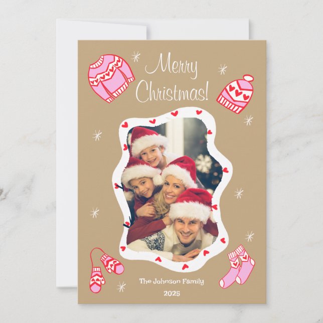 Cozy Cute Sweater Weather Doodle Holiday Card Julkort (Framsida)