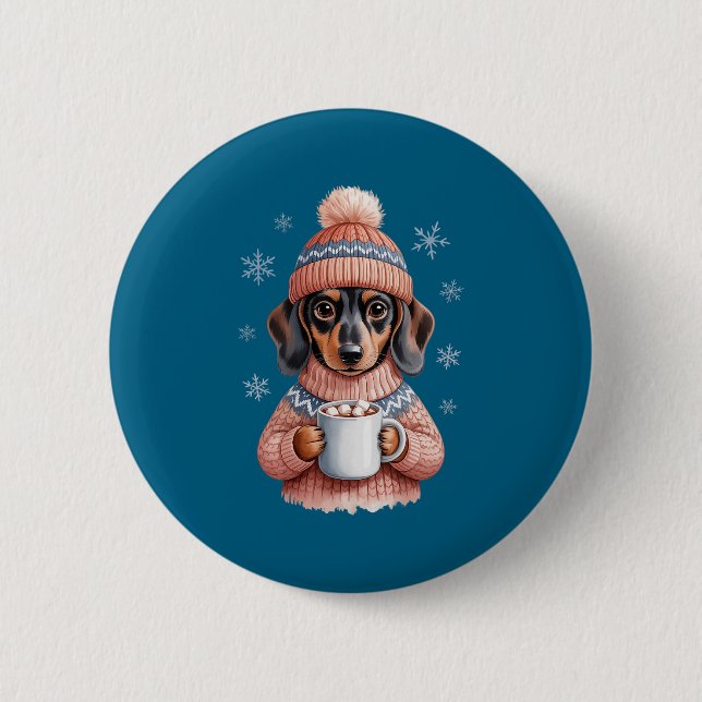 Cozy Dachshund Dog With Hot Cocoa Holiday Winter S Knapp (Framsida)