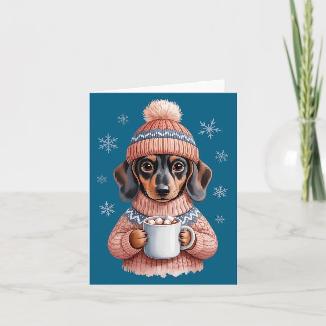 Cozy Dachshund Dog With Hot Cocoa Holiday Winter S Kort (Framsida)