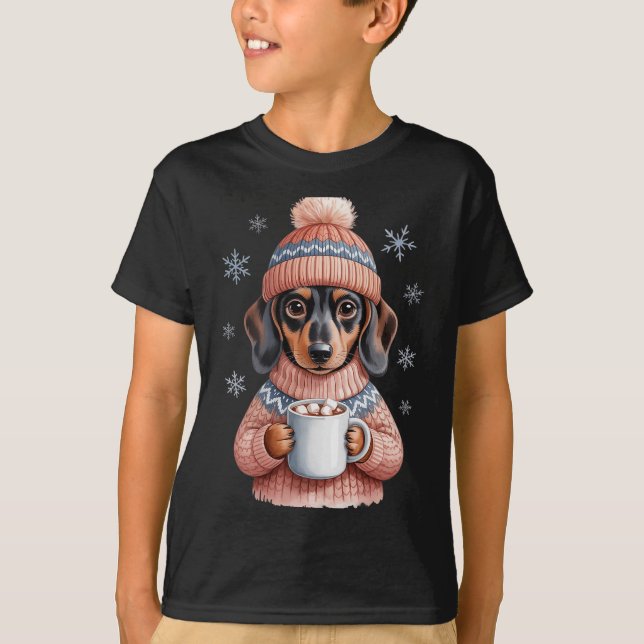 Cozy Dachshund Dog With Hot Cocoa Holiday Winter S T Shirt (Framsida)