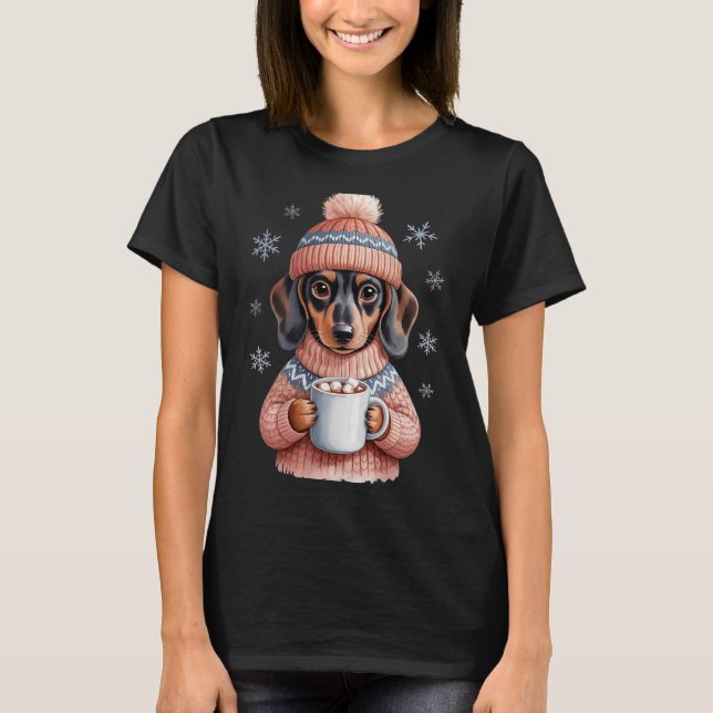 Cozy Dachshund Dog With Hot Cocoa Holiday Winter S T Shirt (Framsida)