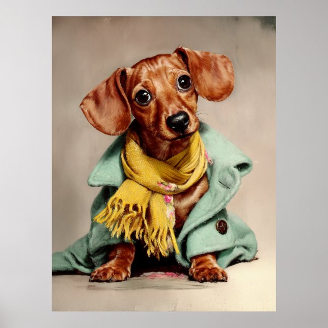 Cozy Dachshund Fashion Portrait Poster (Framsidan)